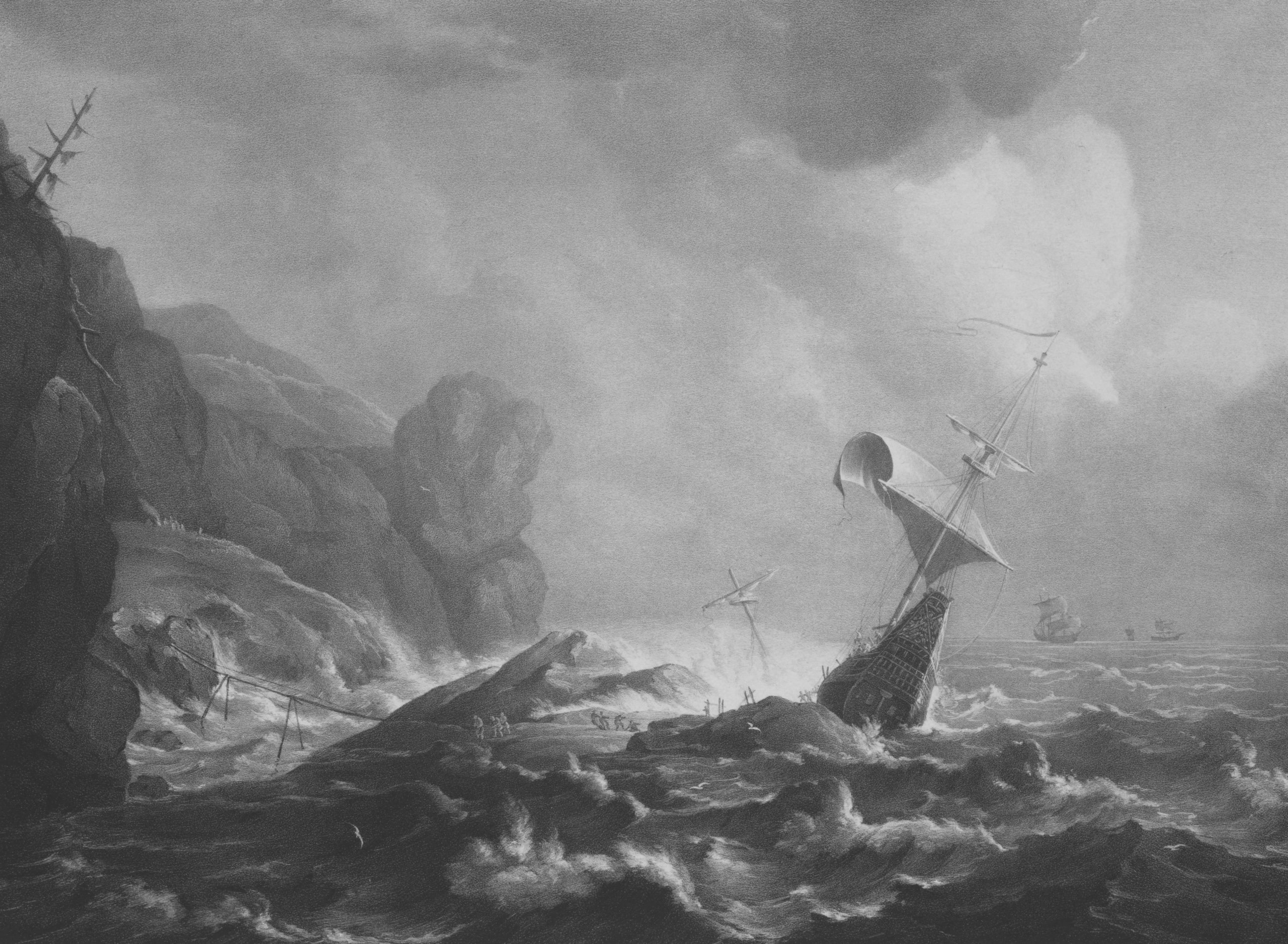 A small boat tossed by heavy waves in a storm at sea